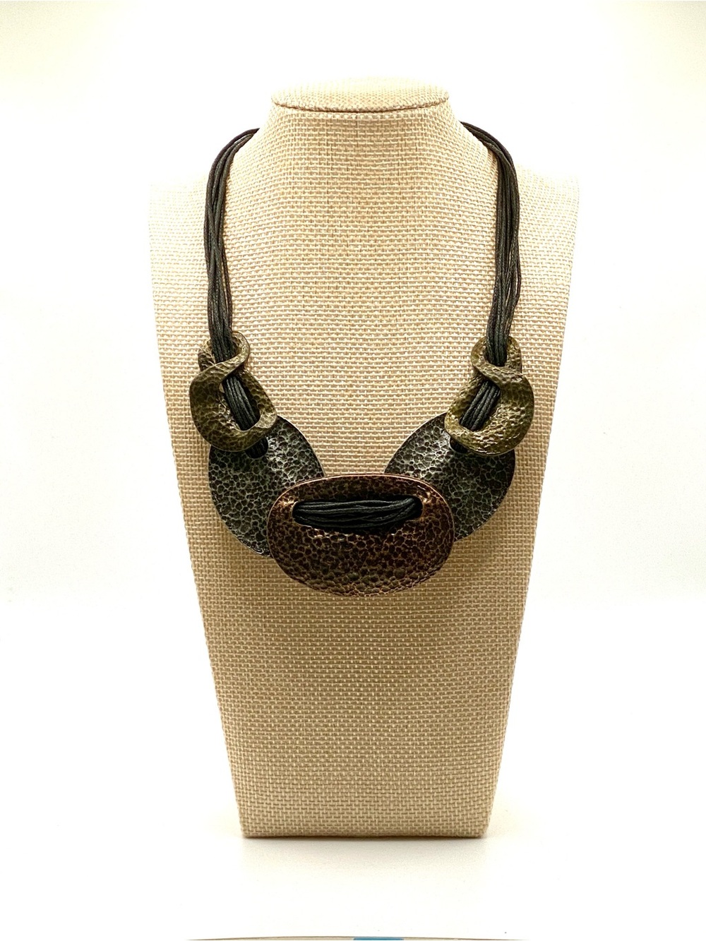 Mixed Metal Hammered Bib Statement Necklace 🖤 Multi Strand Cord Western Boho 